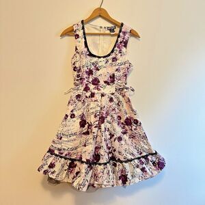 Hot Topic Purple Roses and Music Notes Dress Womens S Lace Up Corset Sides Goth